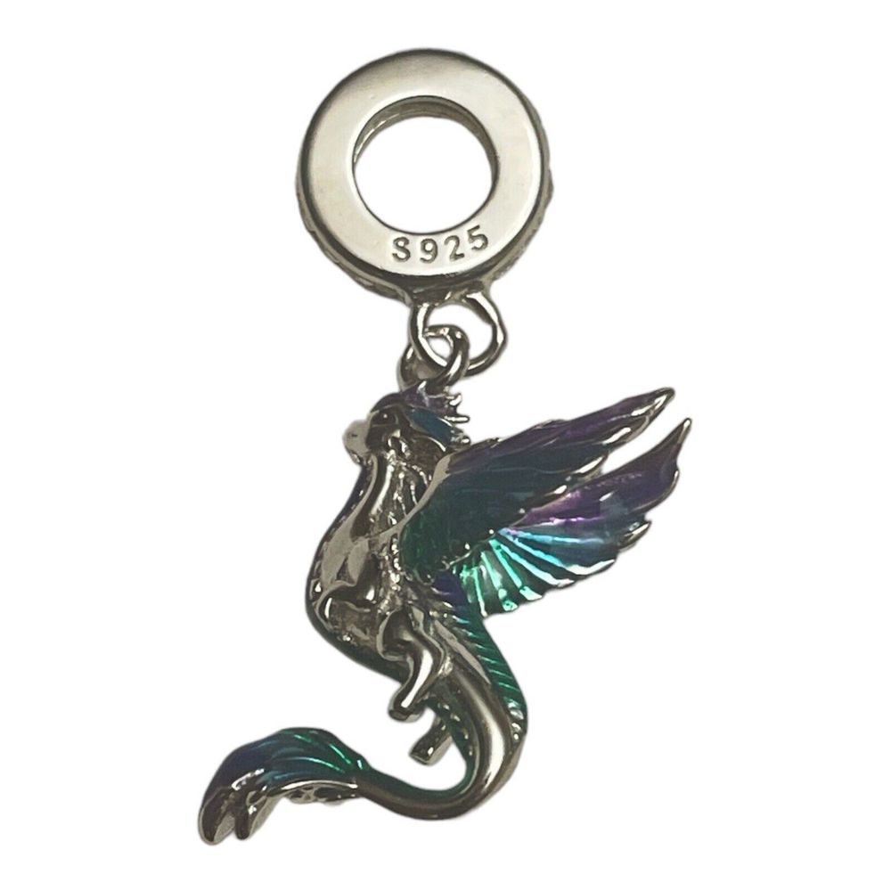 Fine 925 Sterling Silver Dragon Pheonix Dangle Colorful